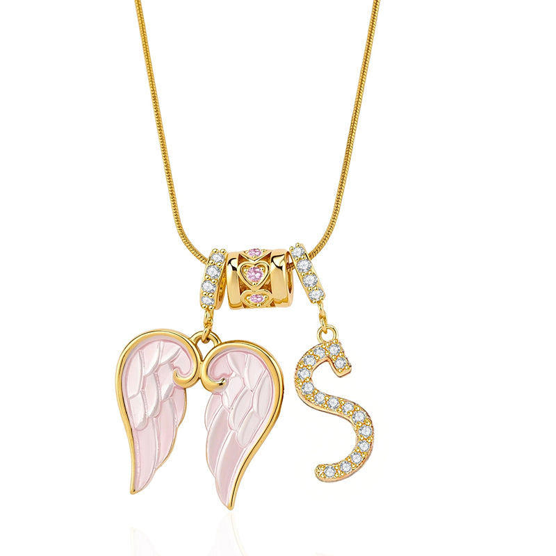 Angel Wings Initial Necklace