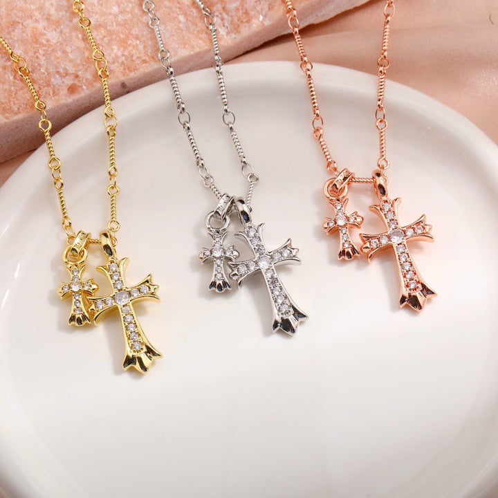 Double Cross Pendant Necklace