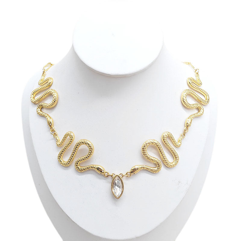 Golden Serpent Crystal Necklace
