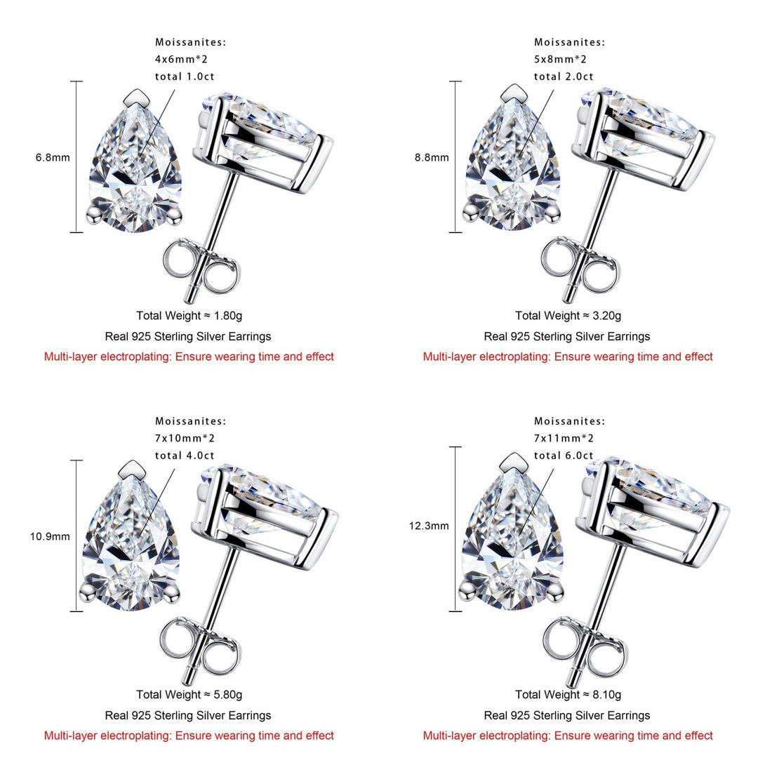 Pear Cut Moissanite Stud Earrings