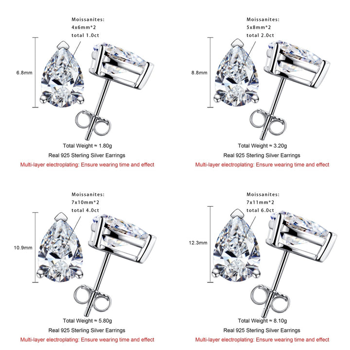 Pear Cut Moissanite Stud Earrings
