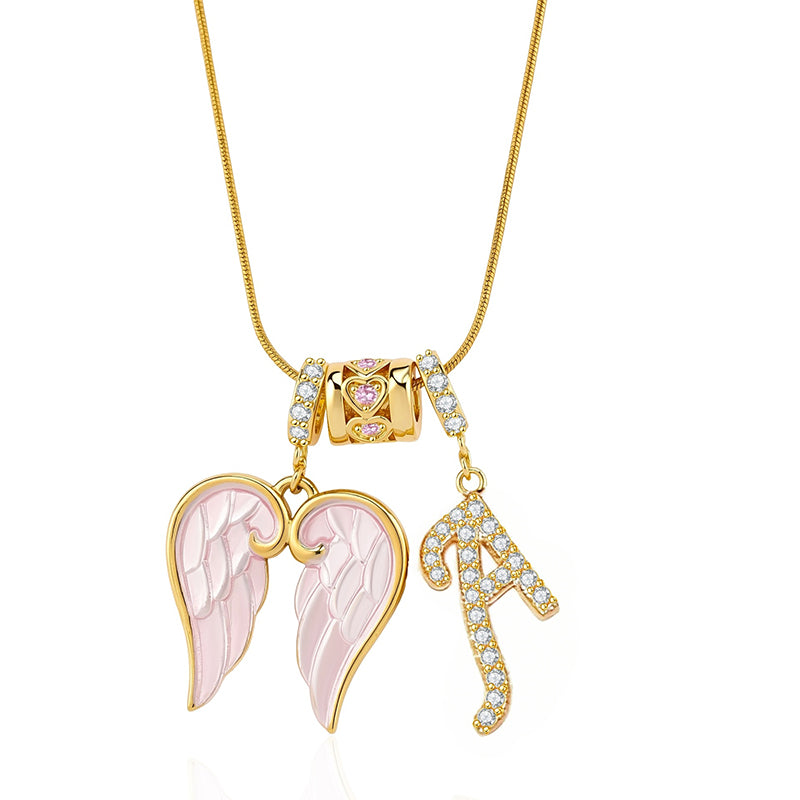 Angel Wings Initial Necklace