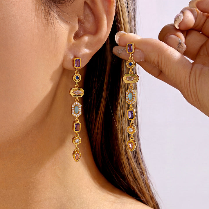 Multicolor Gemstone Vertical Drop Jewelry Set