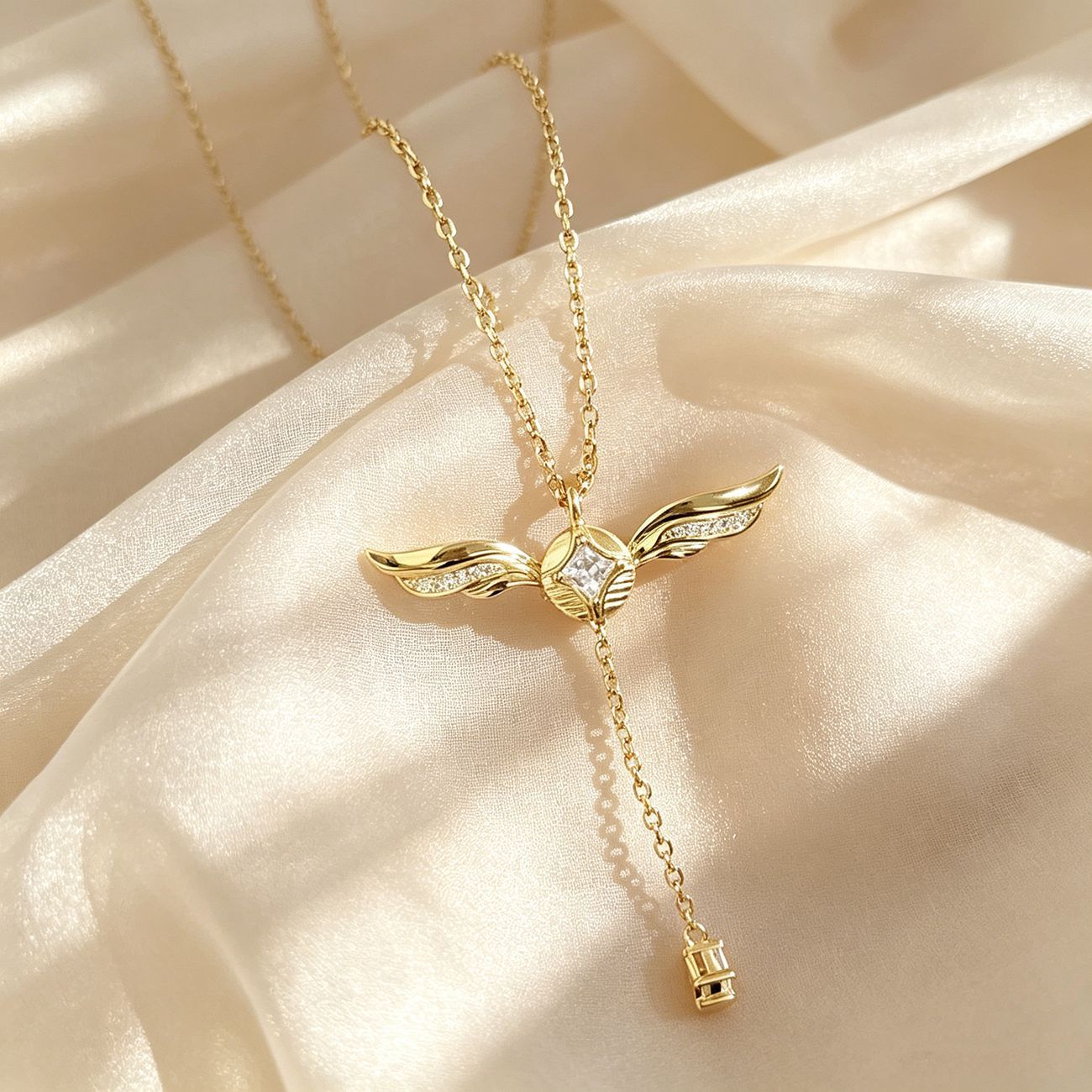 Aurelia Wing Motion Crystal Drop Necklace