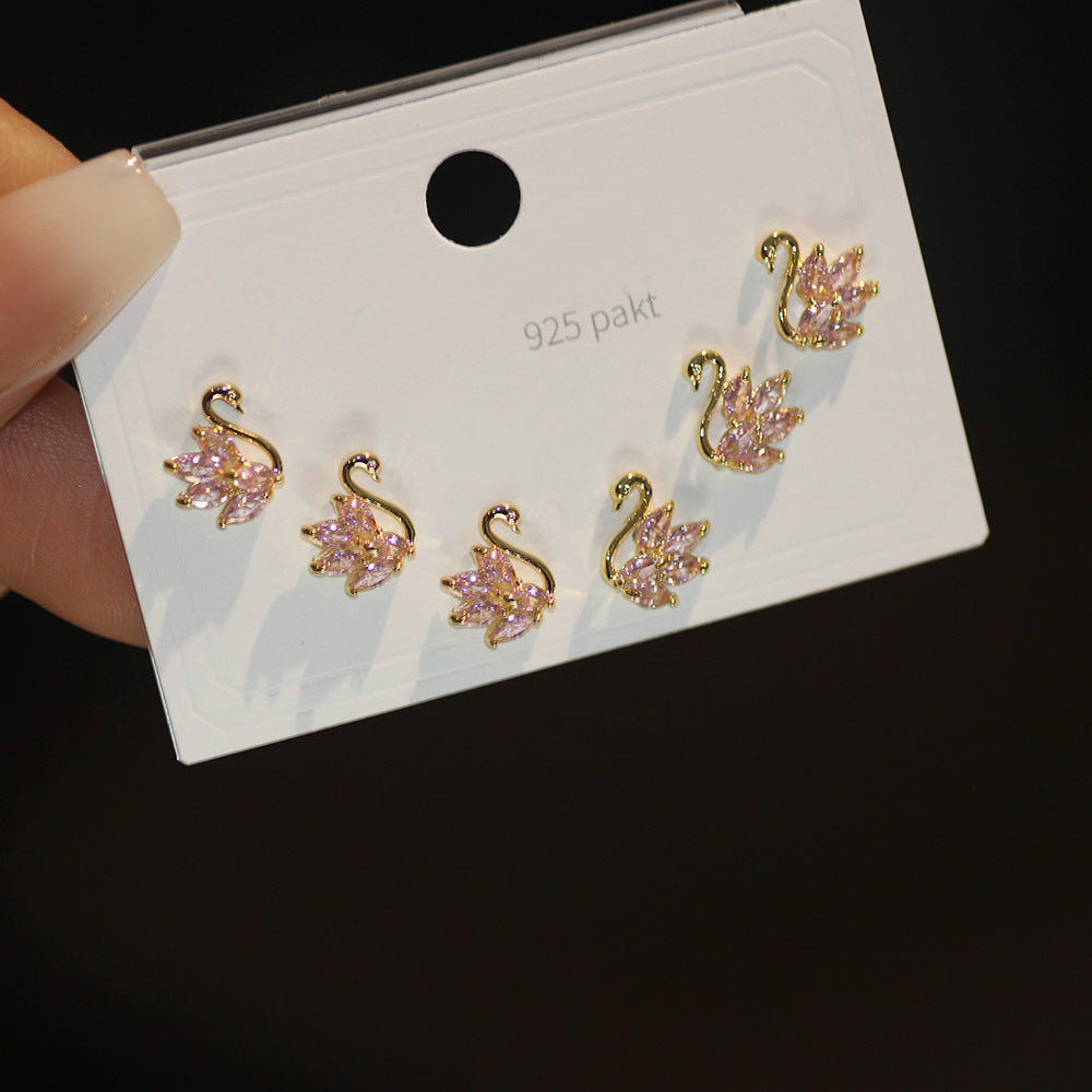 Swan Crystal Stud Earrings Set