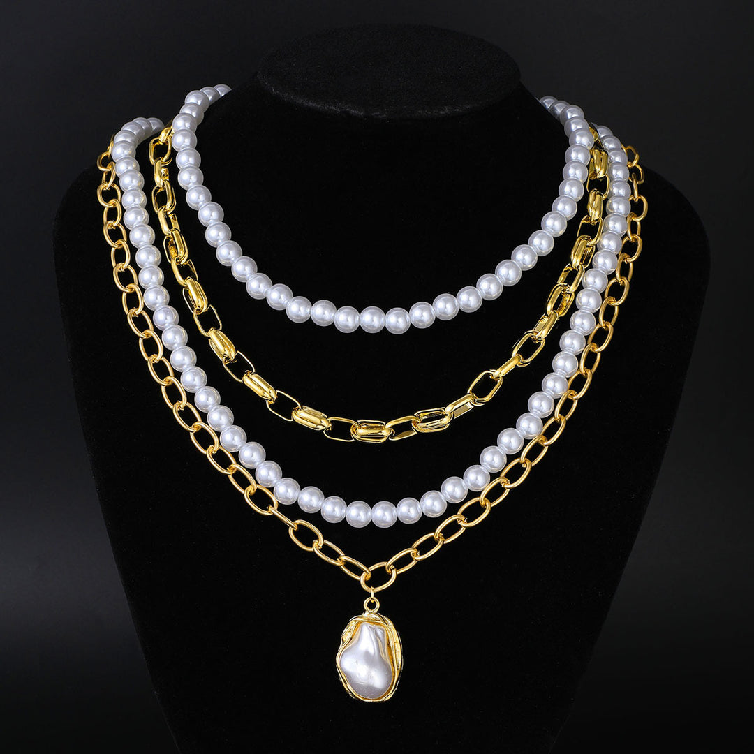 Layered Pearl Charm Necklace Set
