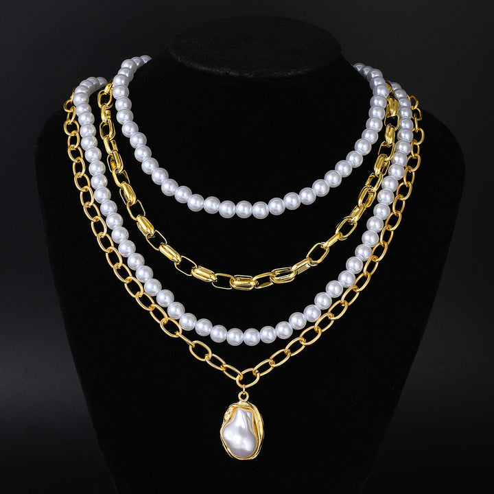 Layered Pearl Charm Necklace Set