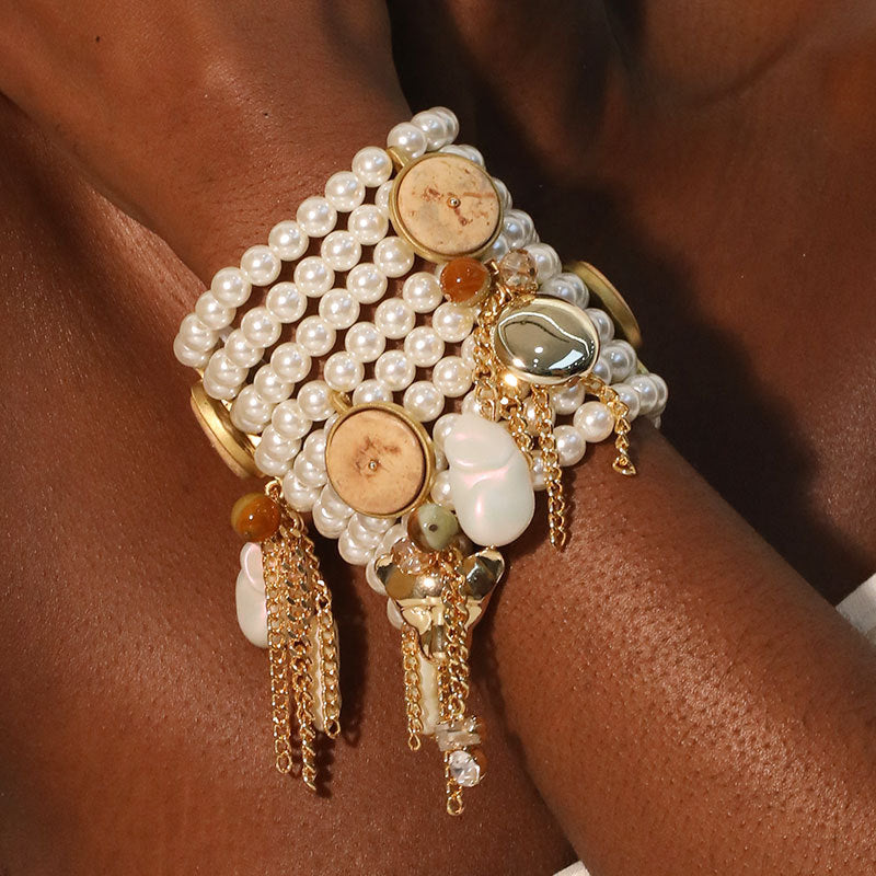 Layered Pearlescent Shell Charm Bracelet