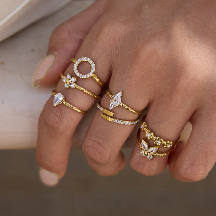 Halo Zircon Adjustable Ring