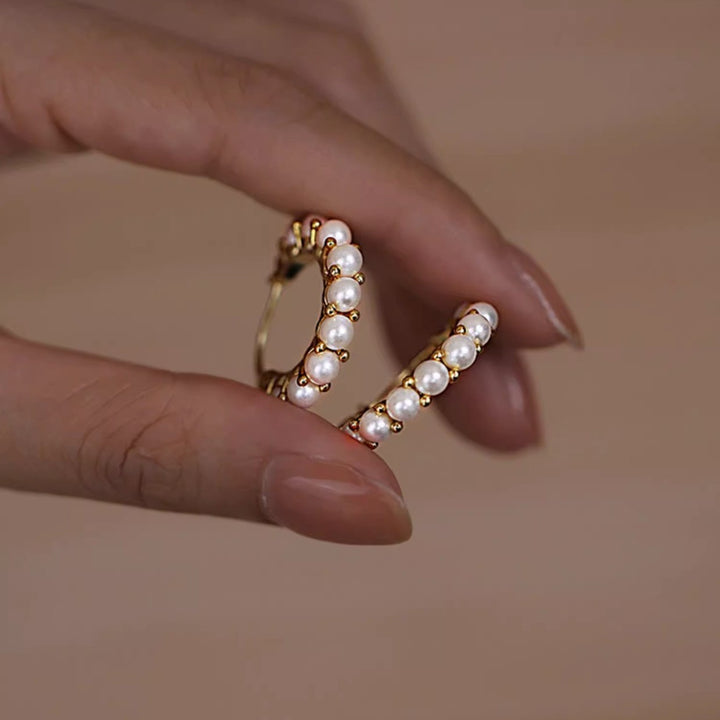 Pearl Charm Hoop Earrings