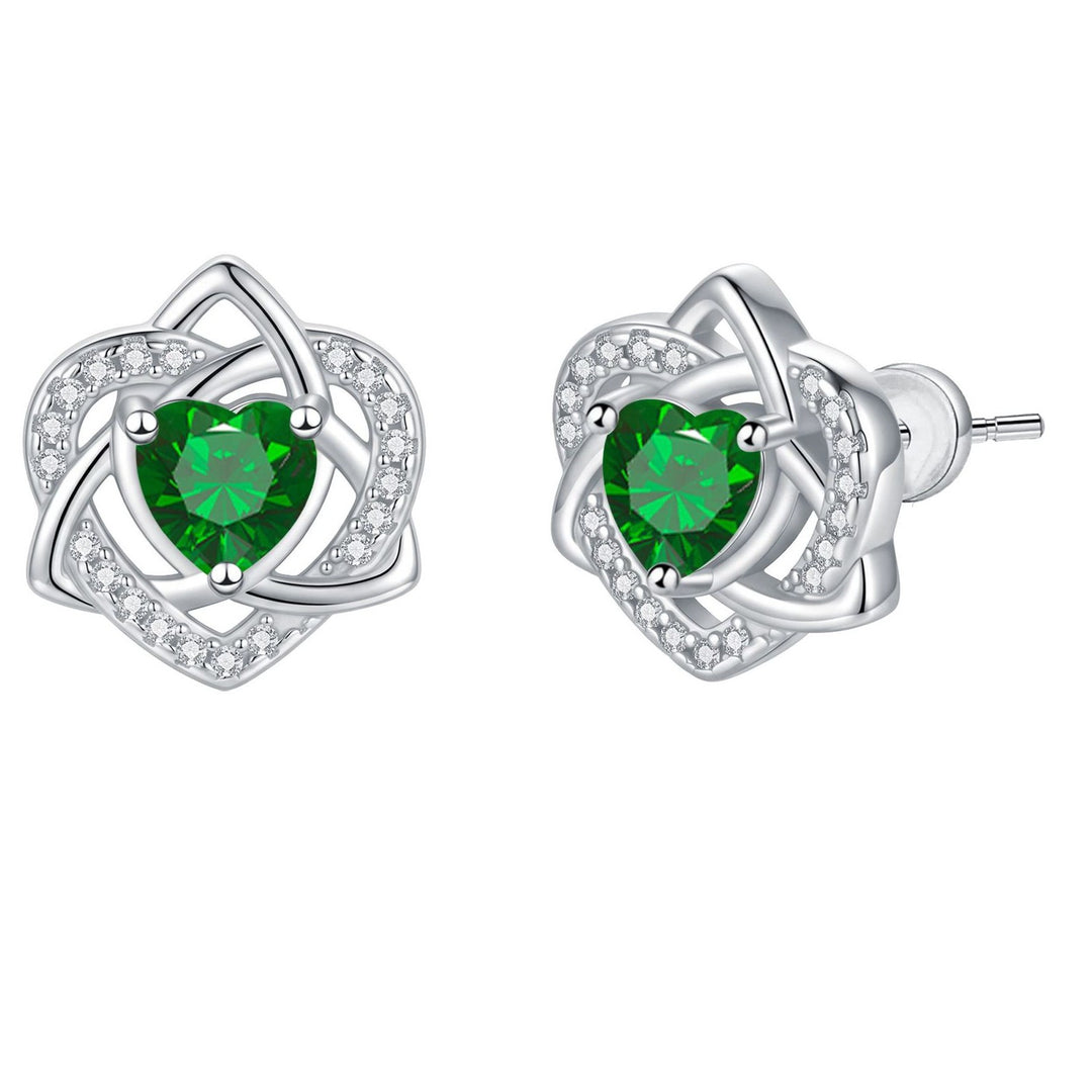 Heart Celtic Knot Birthstone Stud Earrings