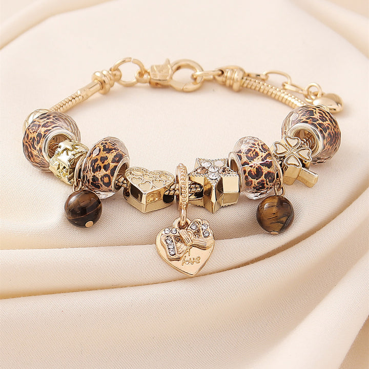 Leopard Print Natural Stone Charm Bracelet