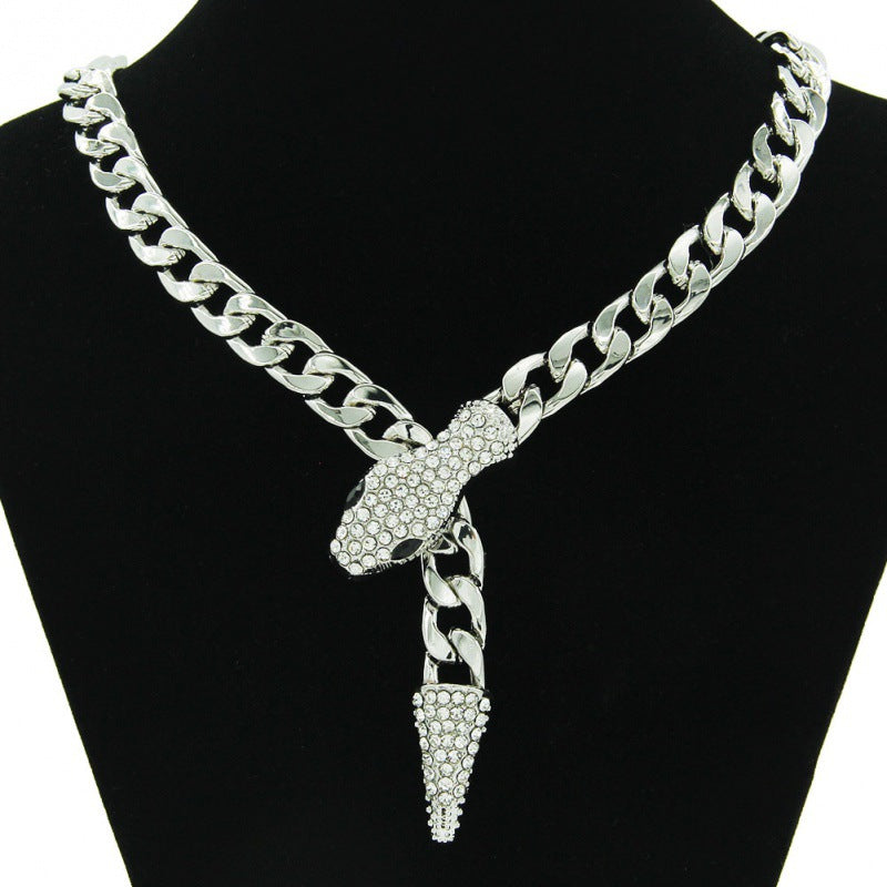 Crystal Snake Pendant Chain Necklace