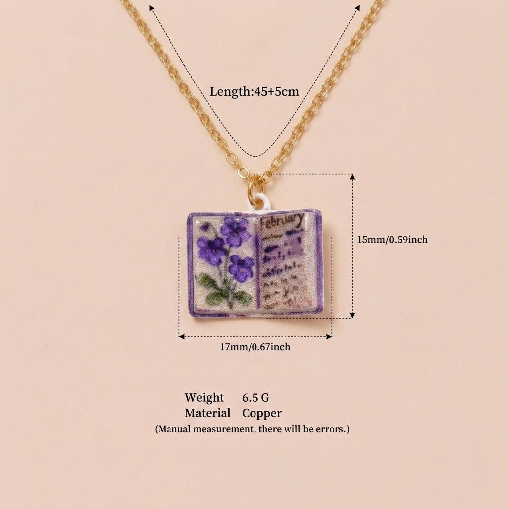 Birth Month Flower Book Necklace