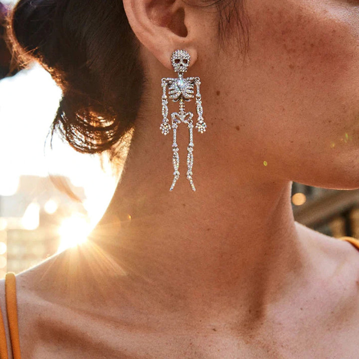 Cubic Zirconia Skeleton Drop Earrings