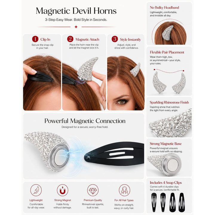 Rhinestone Devil Horn Hair Clips
