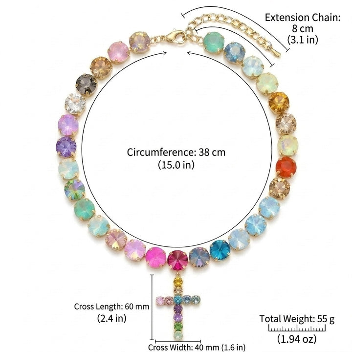 Rainbow Crystal Cross Charm Necklace
