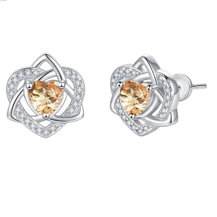 Heart Celtic Knot Birthstone Stud Earrings