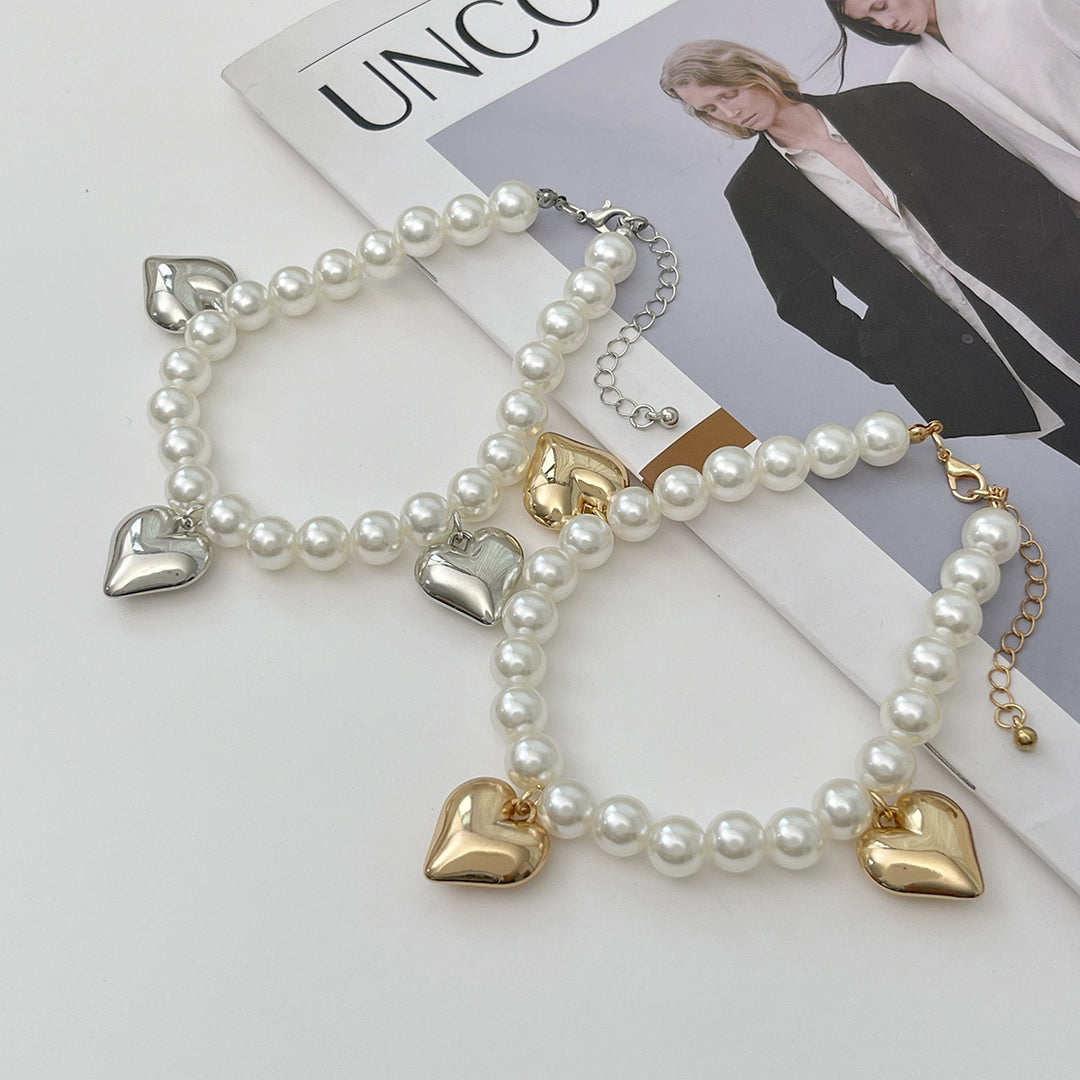 Layered Pearl Heart Anklet Set