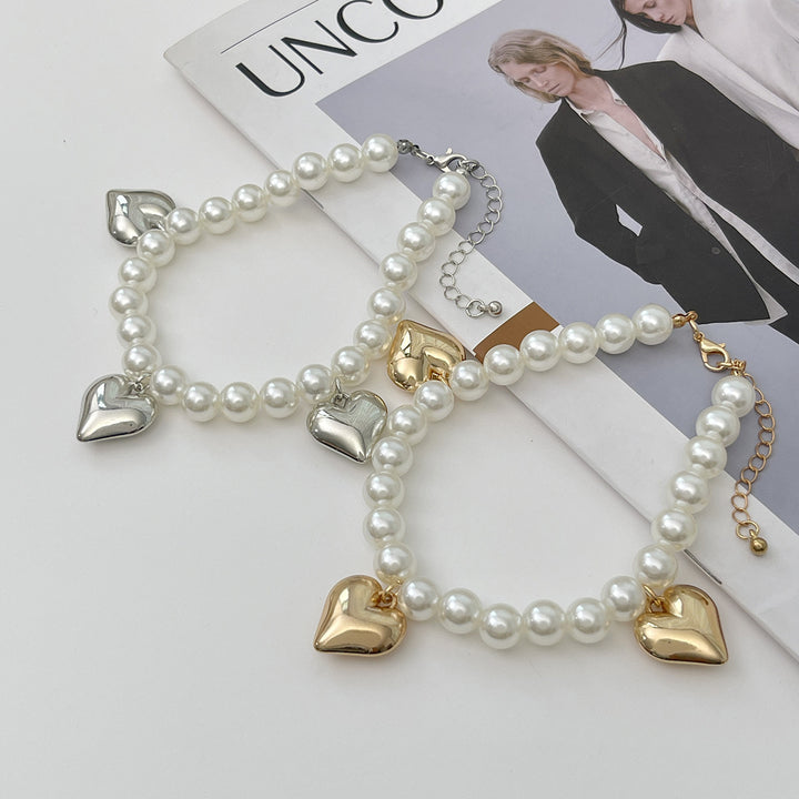 Layered Pearl Heart Anklet Set