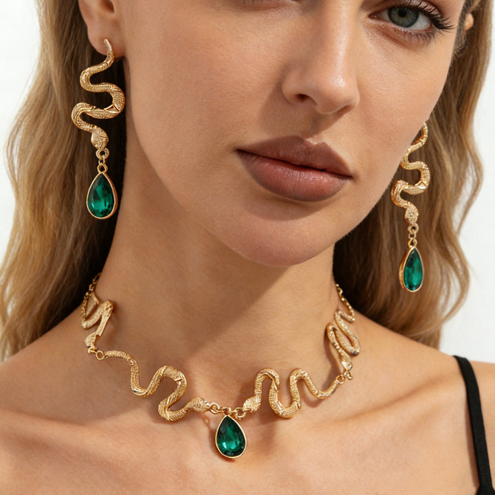 Golden Serpent Crystal Necklace