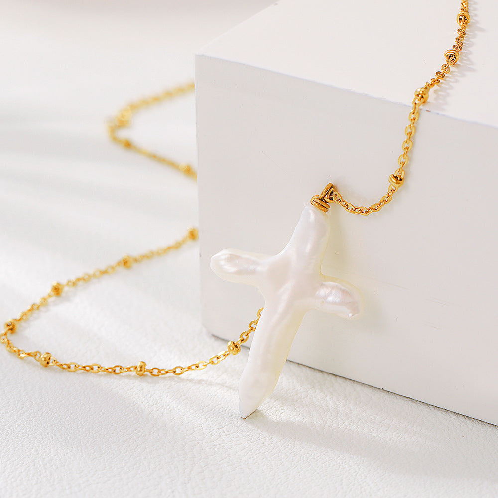 Baroque Pearl Cross Necklace
