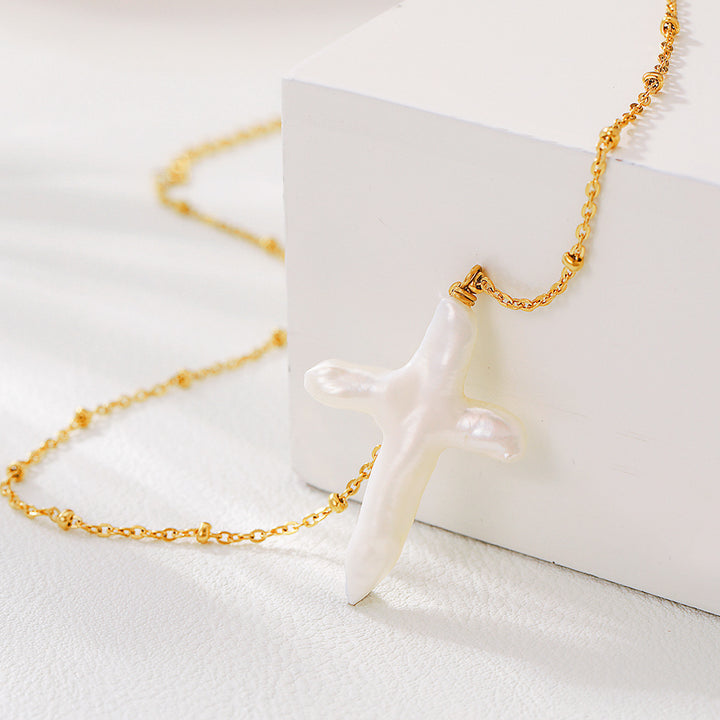 Baroque Pearl Cross Necklace