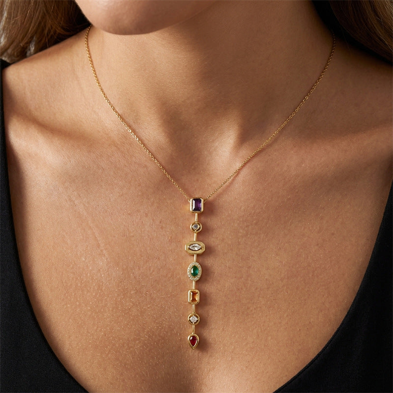 Multicolor Gemstone Vertical Drop Jewelry Set