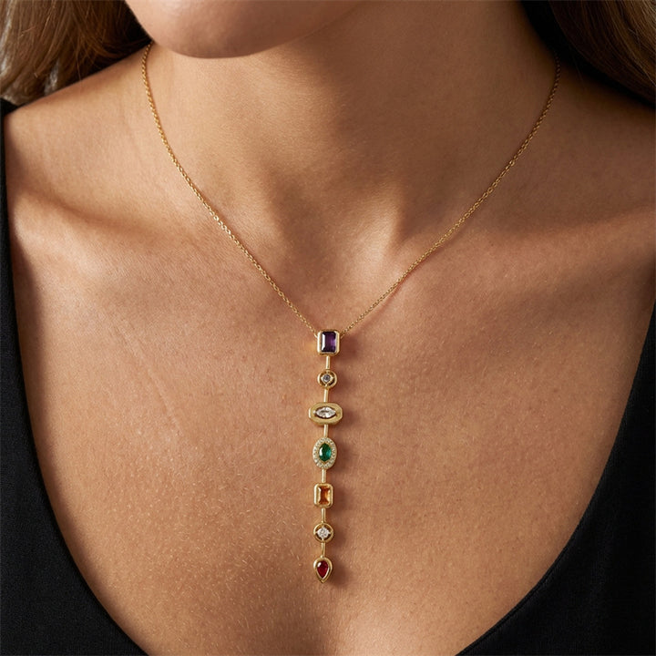 Multicolor Gemstone Vertical Drop Jewelry Set