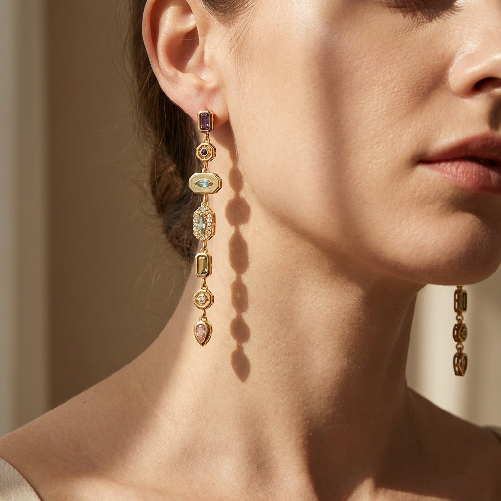 Multicolor Gemstone Vertical Drop Jewelry Set