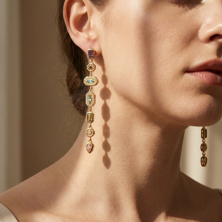 Multicolor Gemstone Vertical Drop Jewelry Set