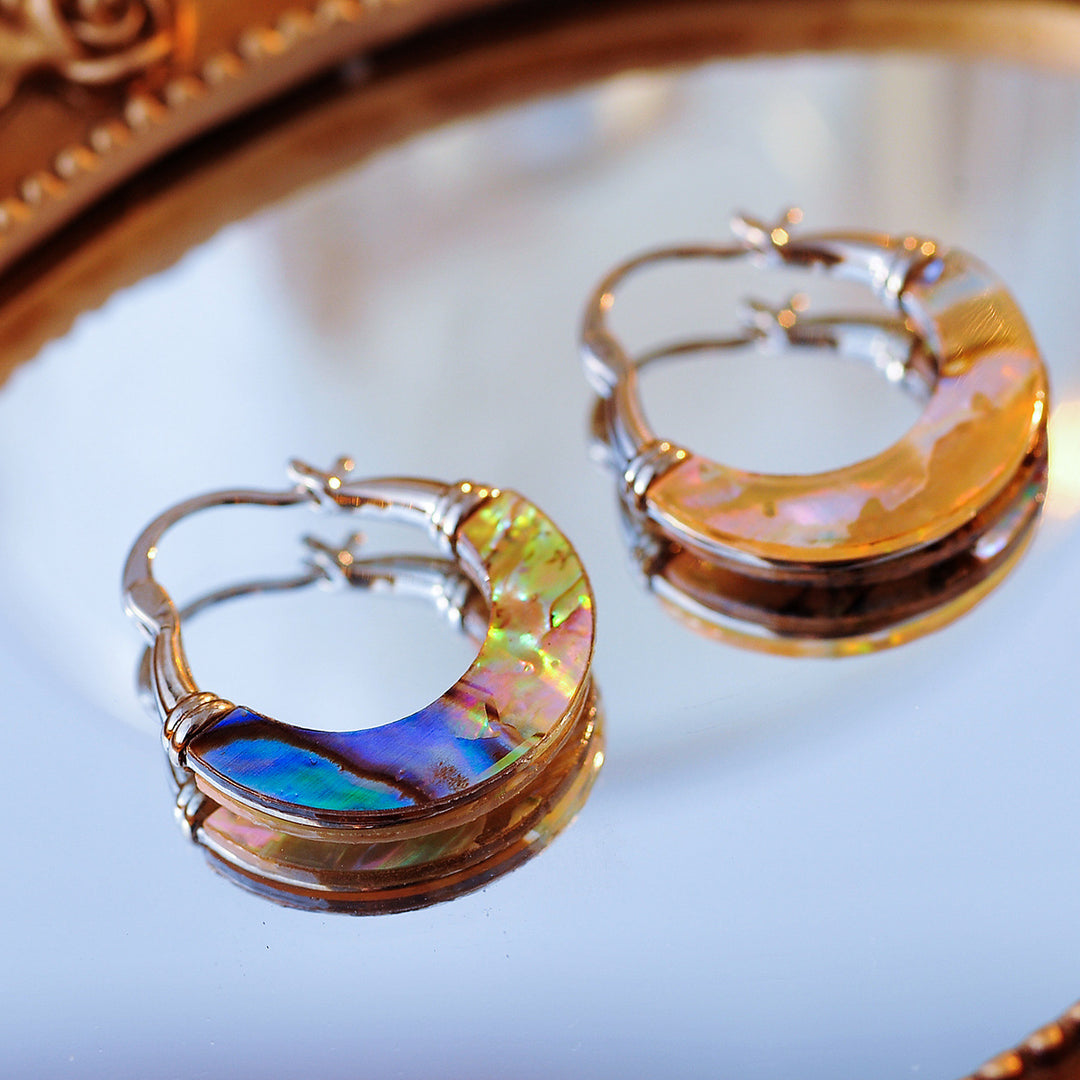 Abalone Shell Gold Hoop Earrings