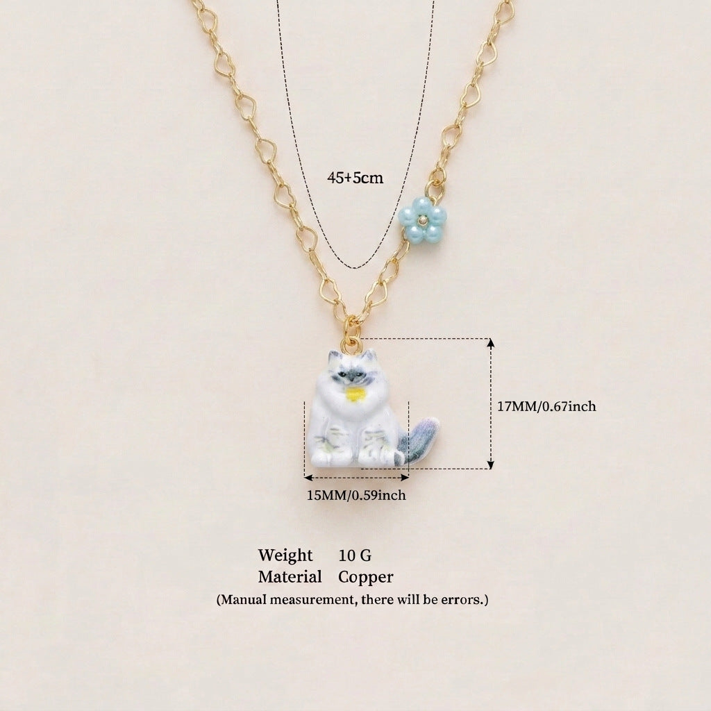 Cute Cat Flower Pendant Necklace