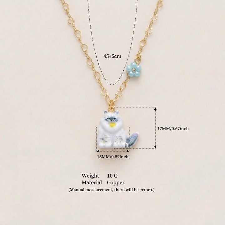 Cute Cat Flower Pendant Necklace