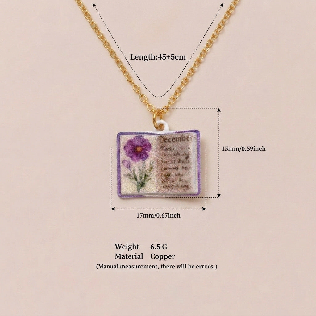 Birth Month Flower Book Necklace