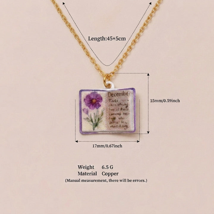Birth Month Flower Book Necklace