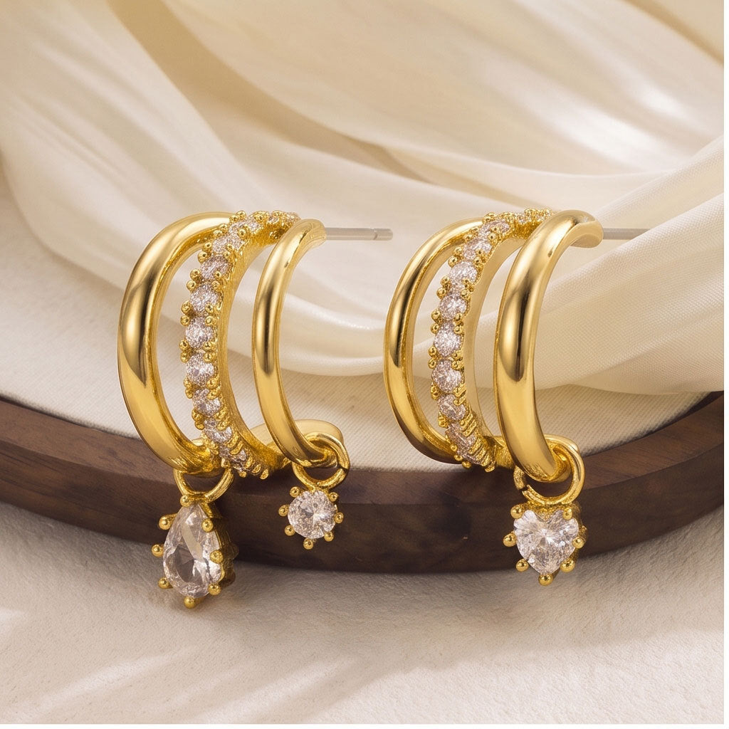 Double Crystal Drop Hoop Earrings