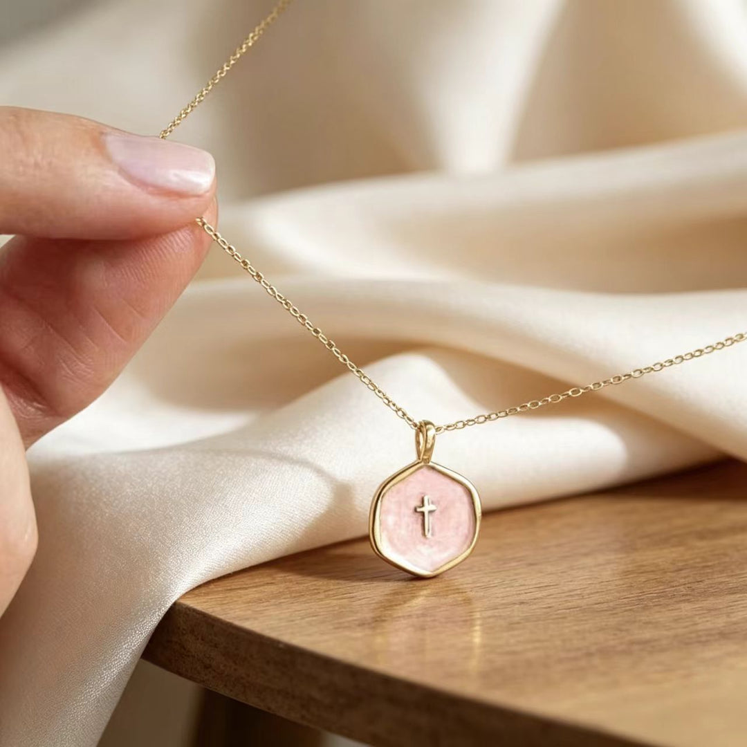 Minimalist Hexagon Cross Necklace