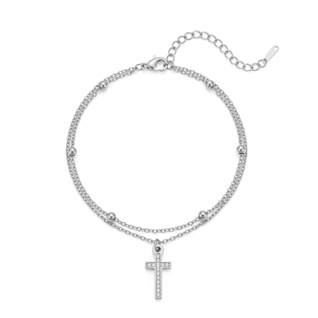 Cross Charm Layered Anklet
