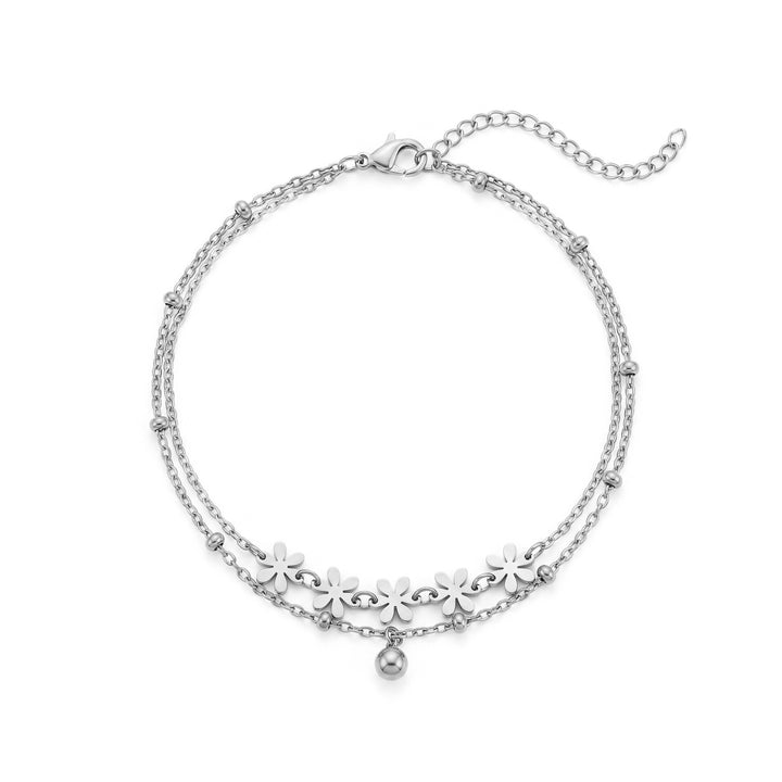 Floral Charm Layered Anklet
