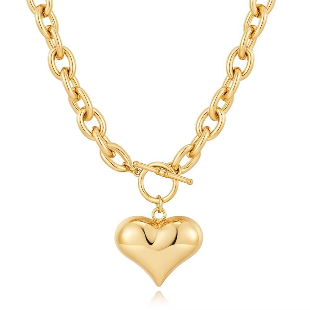 Gold Heart Pendant Chain Necklace