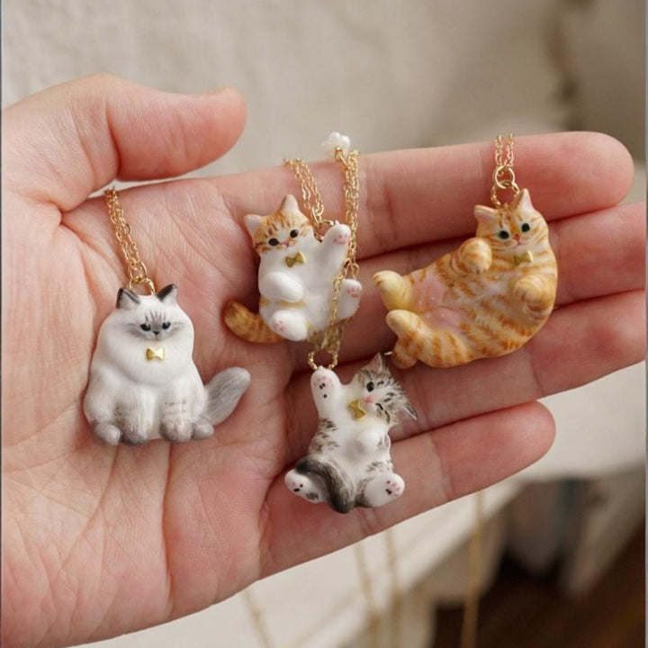 Cute Cat Flower Pendant Necklace