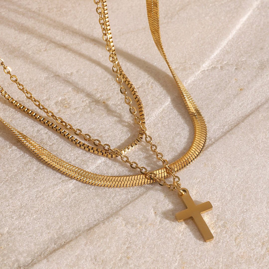 Layered Gold Cross Necklace