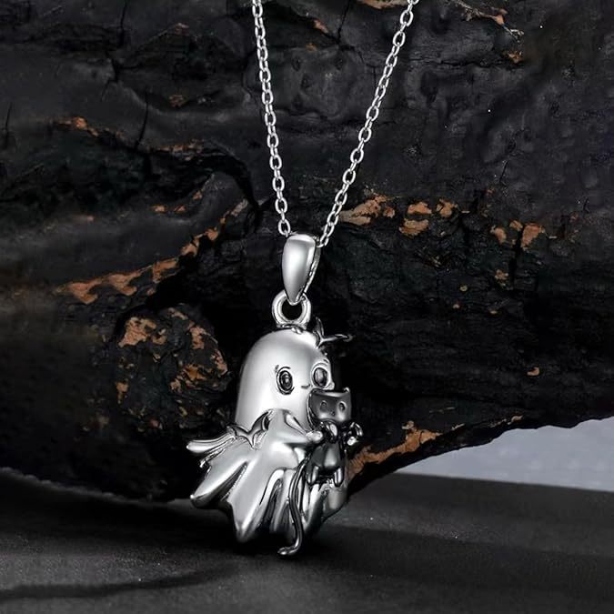 Ghost &amp; Black Cat Halloween Necklace