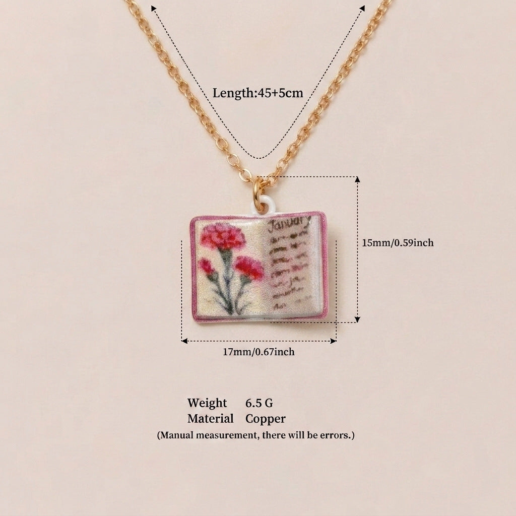 Birth Month Flower Book Necklace