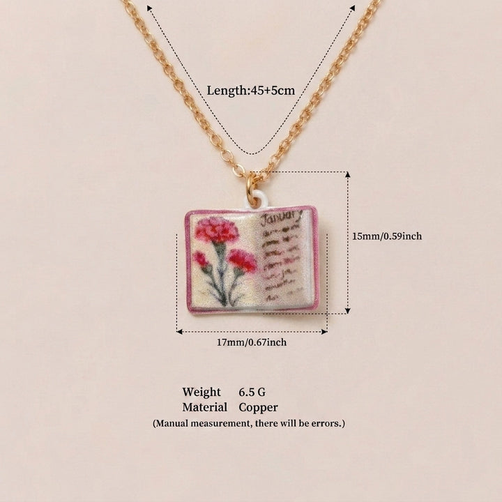 Birth Month Flower Book Necklace