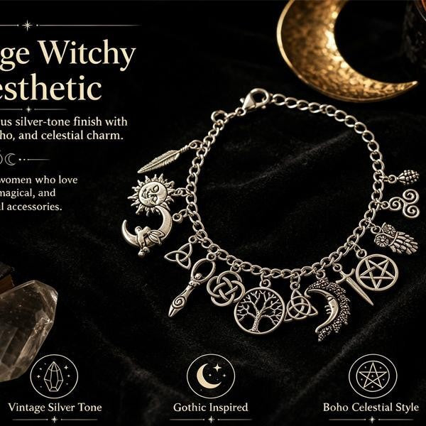 Gothic Witchy Celestial Charm Bracelet