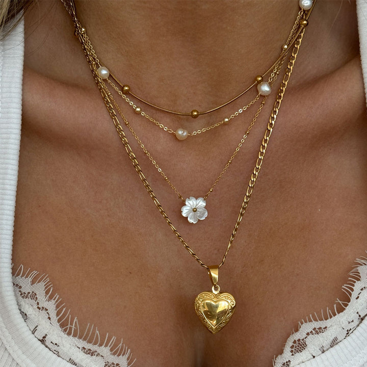 Vintage Pearl Heart Layered Necklace