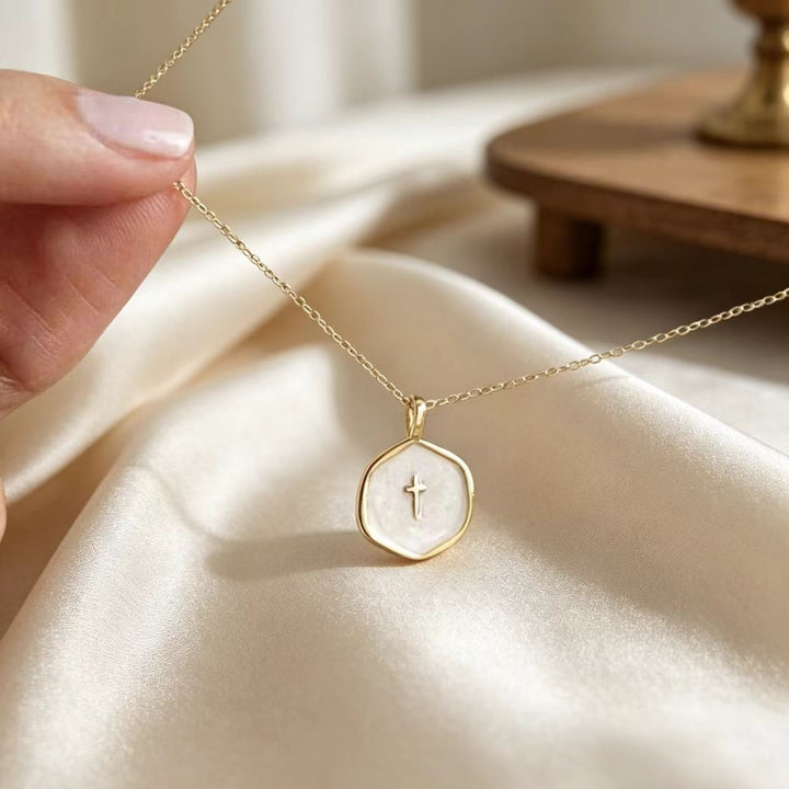 Minimalist Hexagon Cross Necklace
