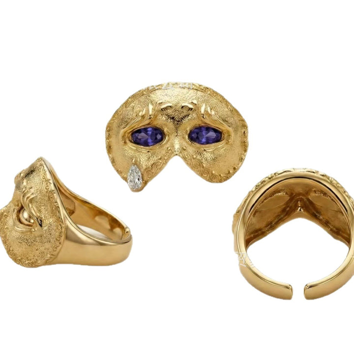 Vintage Masquerade Mask Tear Drop CZ Ring